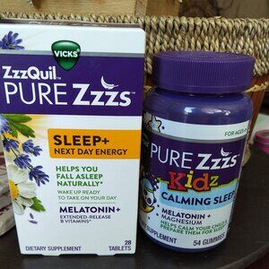 ZzzQuil PureZzzs 28 tablets box + Kidz 54 Gummies bottle x2025 sealed Melatonin